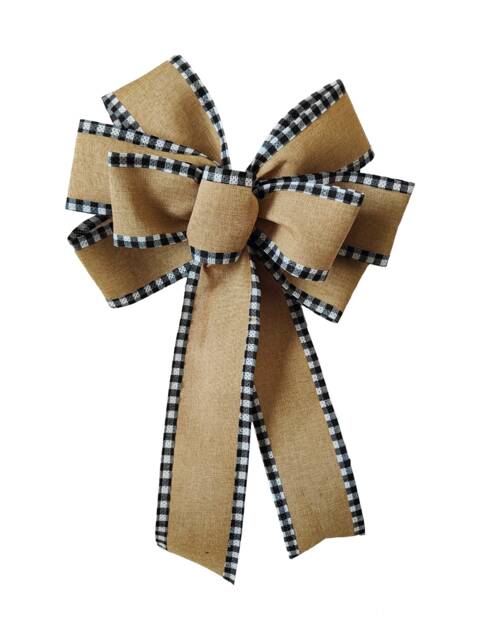 Burlap Wreath Bow Check Decorative Bows Lantern Christmas Black White Bow Plaid Farmhouse Country Gingham - image 1