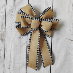 Burlap Wreath Bow Check Decorative Bows Lantern Christmas Black White Bow Plaid Farmhouse Country Gingham - thumbnail 3