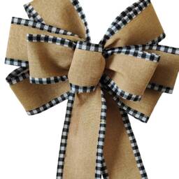 Burlap Wreath Bow Check Decorative Bows Lantern Christmas Black White Bow Plaid Farmhouse Country Gingham - thumbnail 2