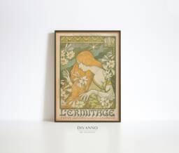 Romantic French Woman Poster, L'ermitage Art Print, Vintage Lady Illustration, Bohemian Decor, Printable, Collectible Wall Art, Digital - thumbnail 1