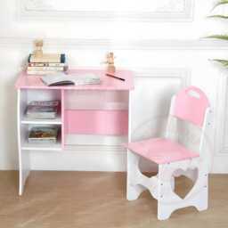 Wooden Kids Desk & Chair Set Children's Writing Study Table Stool With Storage - thumbnail 4