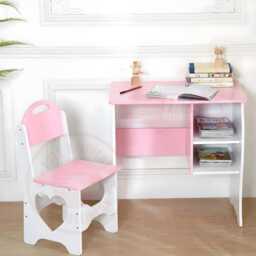 Wooden Kids Desk & Chair Set Children's Writing Study Table Stool With Storage - thumbnail 2