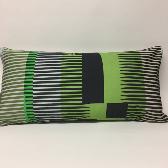 Combed Stripe Cushion - Pea Green , Black + Grey - image 1