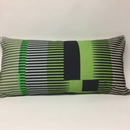 Combed Stripe Cushion - Pea Green , Black + Grey - thumbnail 1