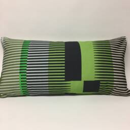 Combed Stripe Cushion - Pea Green , Black + Grey - thumbnail 4
