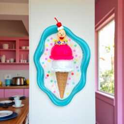 3D Clown Ice Cream Cone Resin Wall Art Kitsch Pop Art Sculpture - thumbnail 3