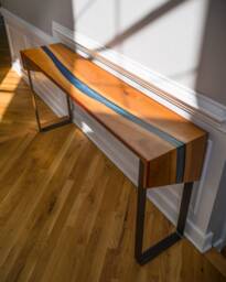 Cherry River Console Table With Blue Resin/Epoxy