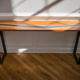Cherry River Console Table With Blue Resin/Epoxy - thumbnail 2
