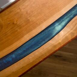 Cherry River Console Table With Blue Resin/Epoxy - thumbnail 4