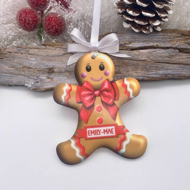 Personalised Gingerbread Man Christmas Ornament Acrylic Child's Decoration, Tree Decoration, Customised Bauble - image 1