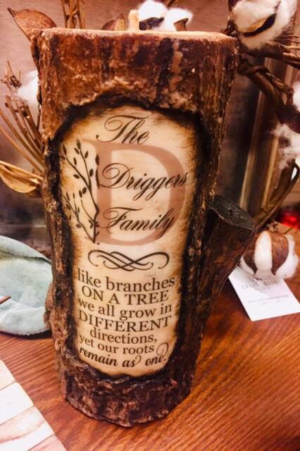 Candle~Personalized Family Tree Log Carved Custom Gift~Rustic Decor~Perfect Gift Farm House Decor ~ Reunions Mother's Day - image 1