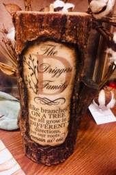 Candle~Personalized Family Tree Log Carved Custom Gift~Rustic Decor~Perfect Gift Farm House Decor ~ Reunions Mother's Day - thumbnail 1