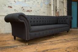 Handmade Large 4 Seater Charcoal Grey Herringbone Wool Chesterfield Sofa - Other Colours Available + - thumbnail 1