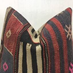 Vintage Kilim Pillow Cover, Handwoven Turkish Pillow, 16x16 - thumbnail 2
