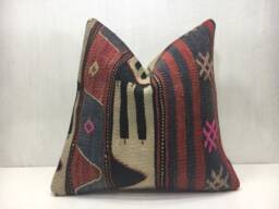Vintage Kilim Pillow Cover, Handwoven Turkish Pillow, 16x16 - thumbnail 1
