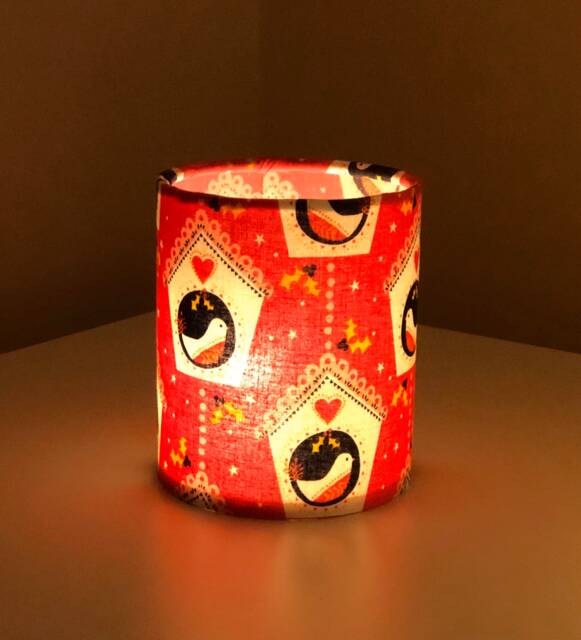 Handmade Christmas Lantern With Led Candle Pink Robin Design - image 1