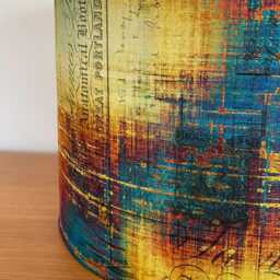 Distressed Yellow, Orange & Teal Lampshade For Ceiling Pendants Or Standard Table Floor Lamps Beige Black Text Distressed - thumbnail 2