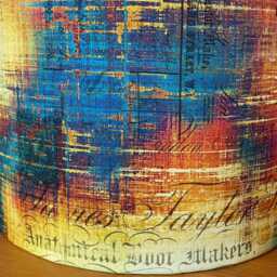 Distressed Yellow, Orange & Teal Lampshade For Ceiling Pendants Or Standard Table Floor Lamps Beige Black Text Distressed - thumbnail 3