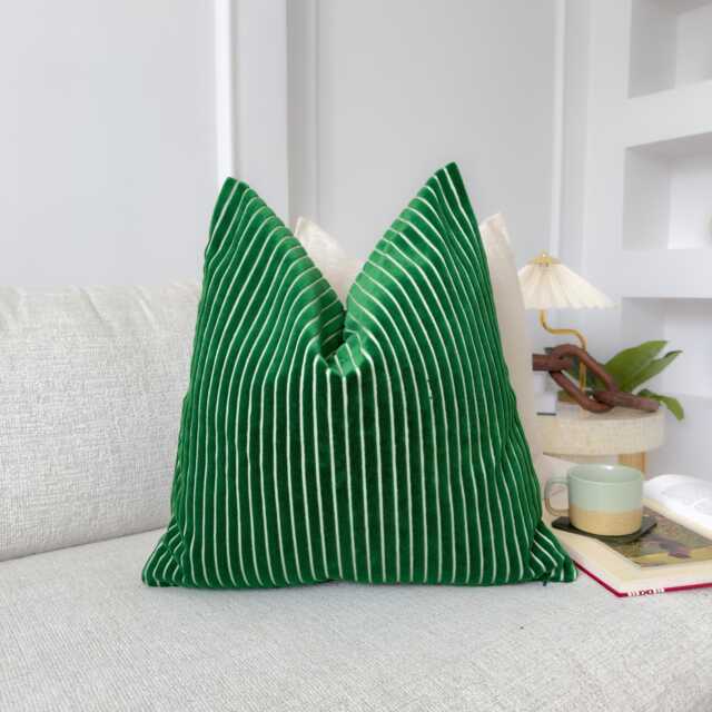Luxury Jumbo Cord Green Scatter Cushion Cover Striped Accent Pillow - All Sizes - image 1