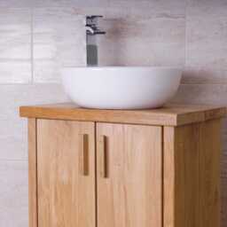 Hand-Crafted Chunky Oak Bathroom Vanity Cabinet - Solid Cupboard Clear Satin Finish - thumbnail 3