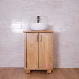 Hand-Crafted Chunky Oak Bathroom Vanity Cabinet - Solid Cupboard Clear Satin Finish - thumbnail 2
