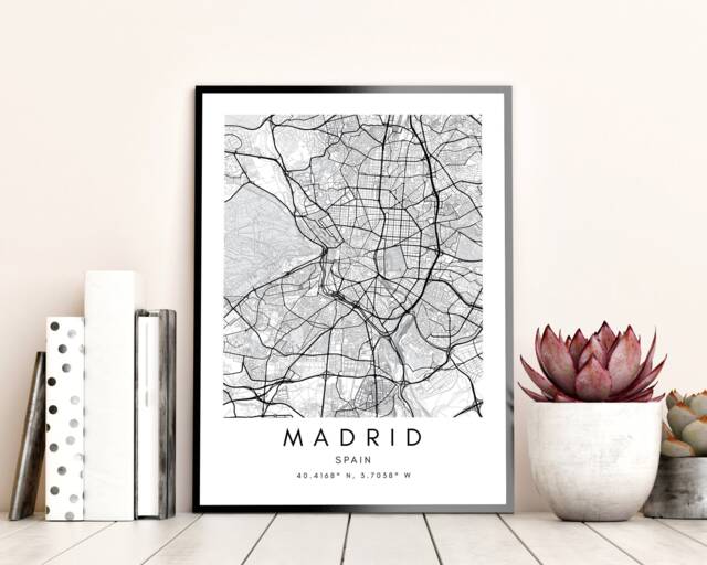 Madrid City Map Art Print Minimalist Black & White Design - image 1