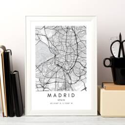 Madrid City Map Art Print Minimalist Black & White Design - thumbnail 3