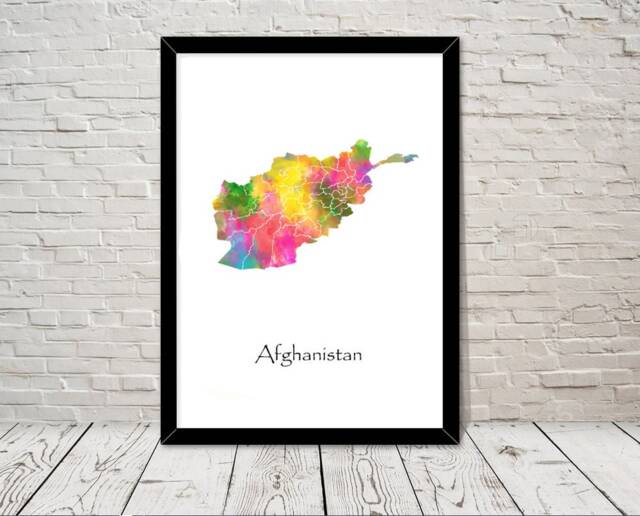 Afghanistan Art Watercolour Illustration Map Abstract Print Wall Home Decor Giclee Print Office Living Room