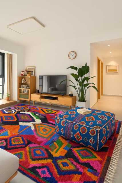 Hand Knotted Wool Berber Rug Colorful Moroccan Design - image 1