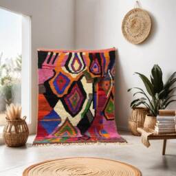 Hand Knotted Wool Berber Rug Colorful Moroccan Design - thumbnail 2
