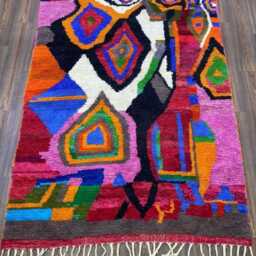 Hand Knotted Wool Berber Rug Colorful Moroccan Design - thumbnail 3