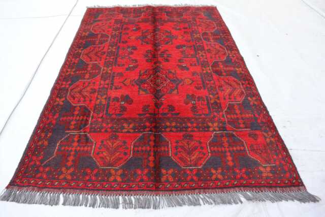 3x5 Ft Afghan Bokhara Red Rug, Turkmen Oriental Geometric Khal Mohammedi Bukhara Handmade Livingroom, D??cor Office Area Rug - image 1