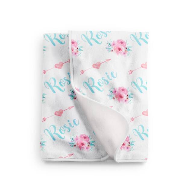 Personalized Aqua Pink Arrow Floral Girl Baby Blanket in Fleece, Minky, Or Sherpa - image 1