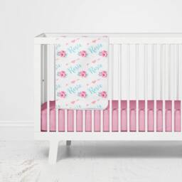 Personalized Aqua Pink Arrow Floral Girl Baby Blanket in Fleece, Minky, Or Sherpa - thumbnail 2