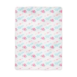 Personalized Aqua Pink Arrow Floral Girl Baby Blanket in Fleece, Minky, Or Sherpa - thumbnail 3