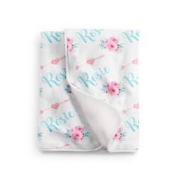 Personalized Aqua Pink Arrow Floral Girl Baby Blanket in Fleece, Minky, Or Sherpa - thumbnail 1