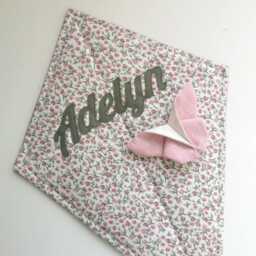 Liberty Style Fabric Kite Wall Hanging, Pink Rose Bude With Leaves, Ditsy Floral Nursery Decor - thumbnail 2