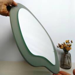 Handmade Wavy Accent Mirror, Sage Green Wall Decor - thumbnail 2