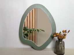 Handmade Wavy Accent Mirror, Sage Green Wall Decor - thumbnail 1