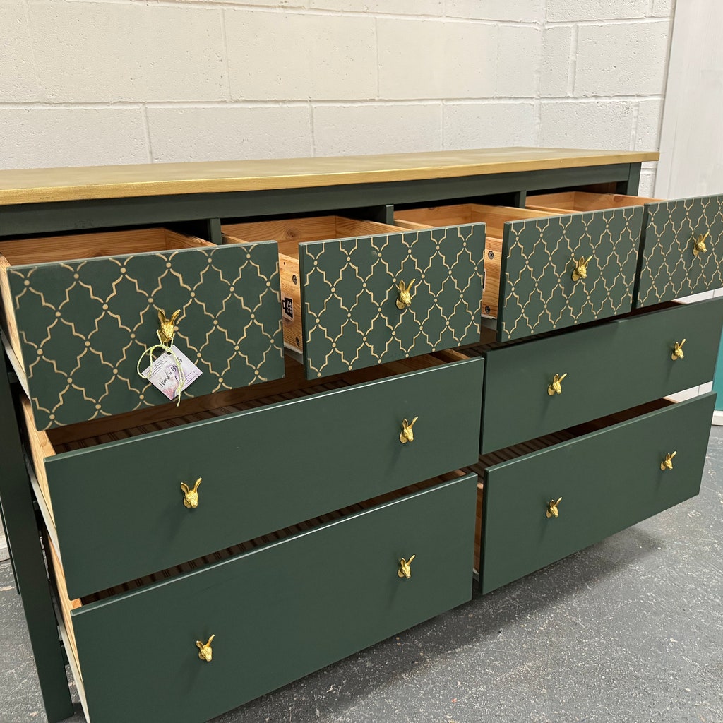 Upcycled Painted Large Chest Of Drawers Green & Gold Moroccan by Etsy |  uFurnish.com