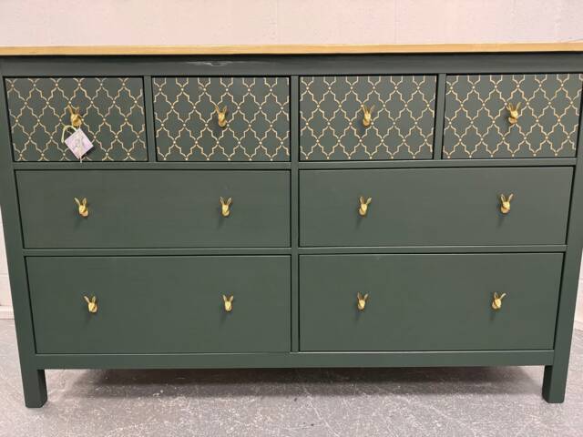 Upcycled Painted Large Chest Of Drawers Green & Gold Moroccan - image 1