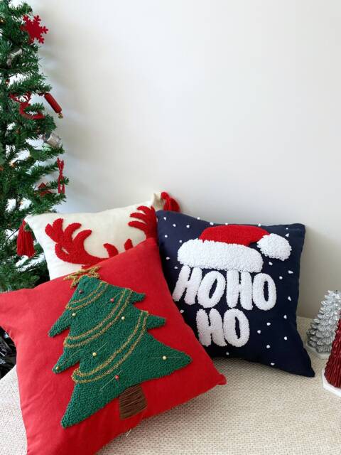 Hand Tufted Christmas Pillow Cover, Embroidered Xmas Tree Cushion Cover, Winter Holiday Home Decor Rug, Merry Ornament, Noel Gift - image 1
