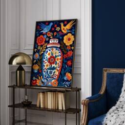 Mexican Talavera Pattern Wall Art - Mexico Print Decor Large Floral Vase Edition - thumbnail 2