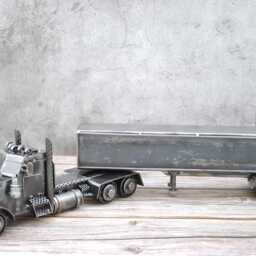 Scrap Metal Semi Truck Sculpture, Industrial Desk Decor, Gifts For Him - thumbnail 2