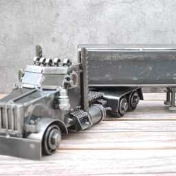 Scrap Metal Semi Truck Sculpture, Industrial Desk Decor, Gifts For Him - thumbnail 3