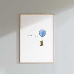 Pooh Balloon Print, Winnie The Classic Nursery Decor, Wall Art, New Baby Gift, Unframed, A4/A5, Themed - thumbnail 2