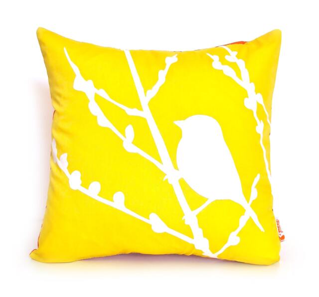 Yellow Bird On Cherry Blossom - Mini 10.5 Inches Square Pillow - image 1