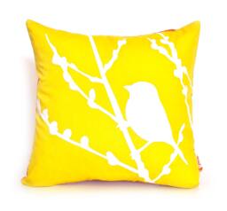 Yellow Bird On Cherry Blossom - Mini 10.5 Inches Square Pillow - thumbnail 1