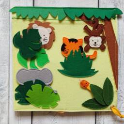 Felt Quiet Book Page African Animals Sensory Board - thumbnail 4