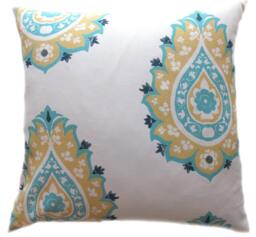 Pillow Covers - Saffron Yellow Butter Cup Blue Aqua Turquoise White Ikat Tribal Modern- All Sizes 16x16 18x18 Throw Toss Accent - thumbnail 1